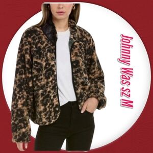 Johnny Was Calme Black and Tan Floral Printed Fleece Shapra Jacket